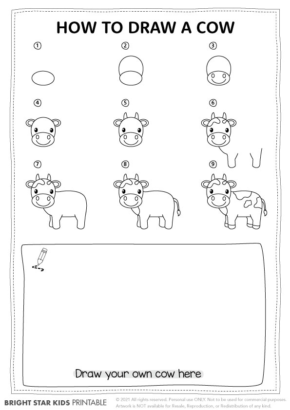 Easy Drawing For Kids on Tumblr: Let's learn how to draw a cow with this  step by step drawing tutorial. Moo!!! Enjoy! 💙🤎💚 #cow #cowdrawing  #farmanimals...
